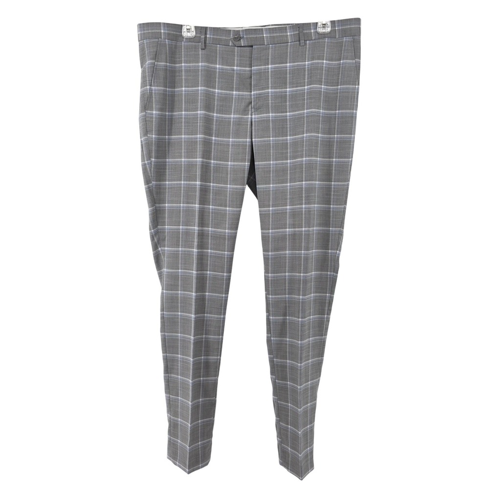Mazari Mens Grey Plaid Flat Front Dress Pants Size 42W  Stretch Trousers